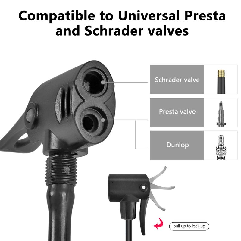 WEIDMAX Double Barrel Pedal Pump, WEIDMAX Double Cylinder Bike Pump, Bicycle Foot Pump, Portable Bike Floor Air Pump, with Pressure Gauge and Intelligent Valve Head - Image 2